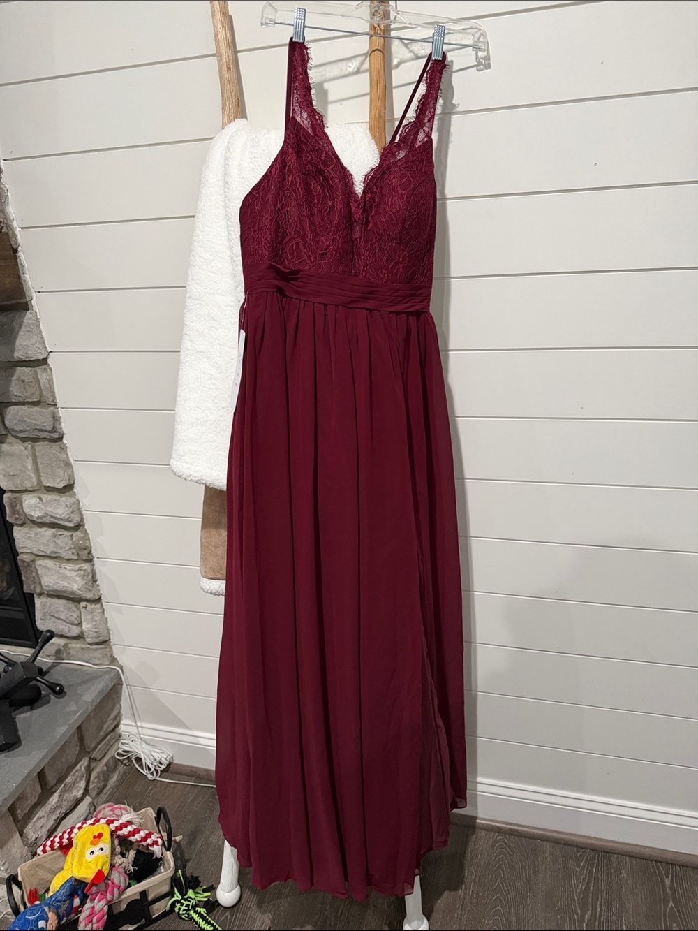 Azazie Burgundy Lace Bodice Chiffon Gown